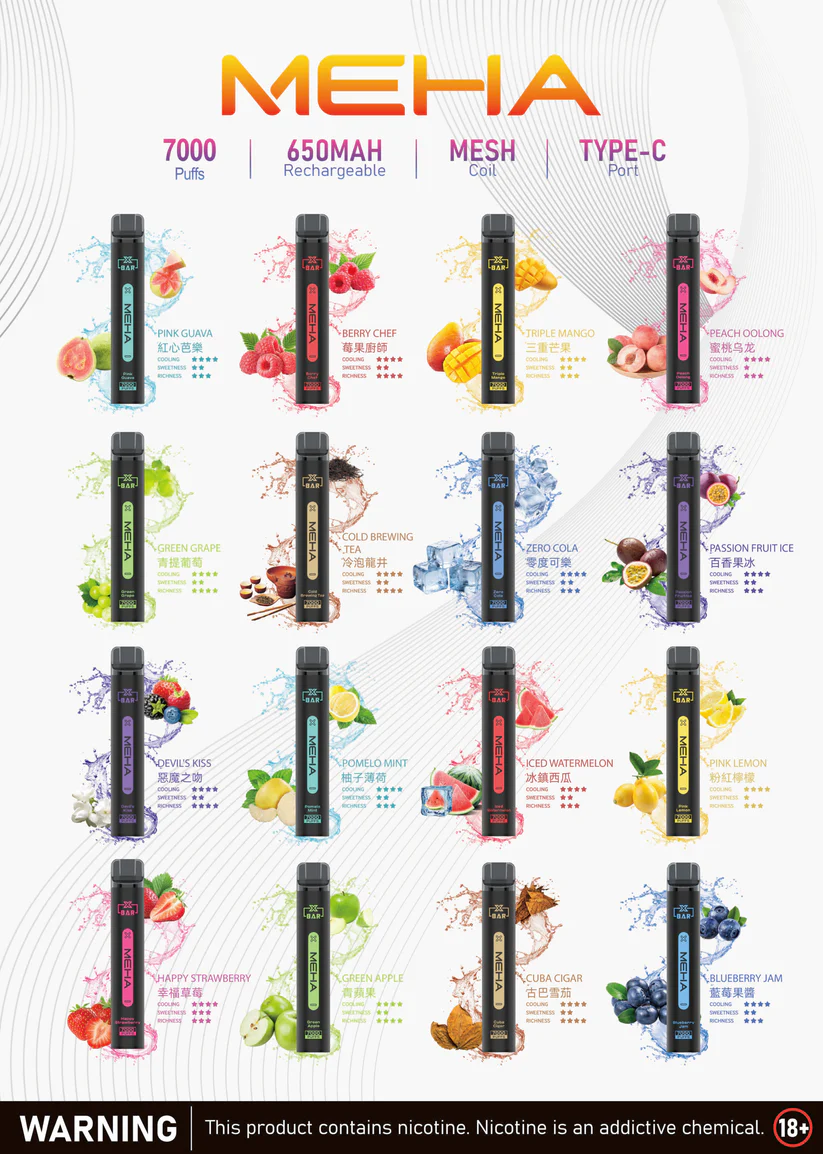 MEHA魅嗨7000口一次性拋棄式電子煙/MEHA XBAR小黑條7000 Puffs|16款口味-台灣現貨2025